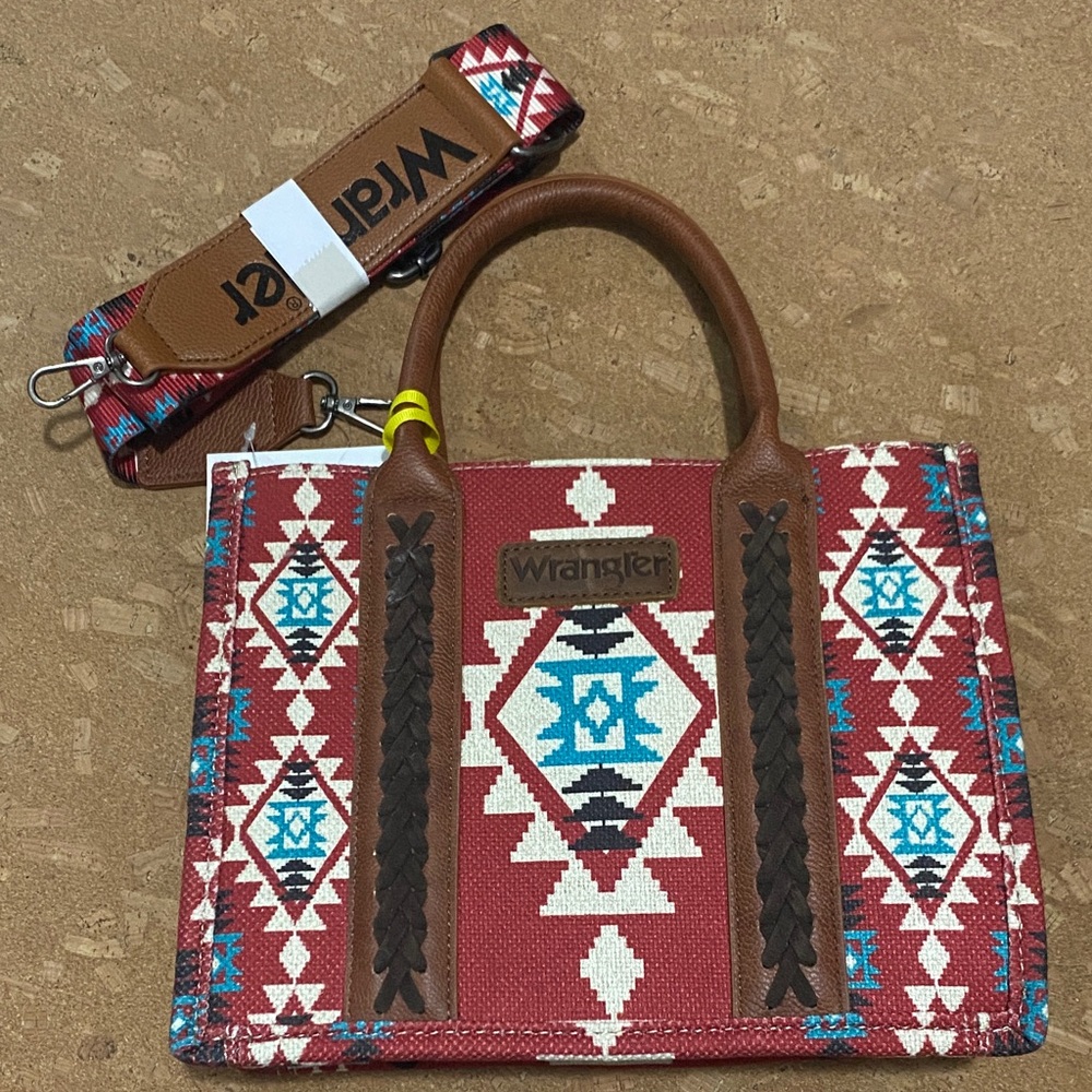 Wrangler Red and Brown Geometric Tote